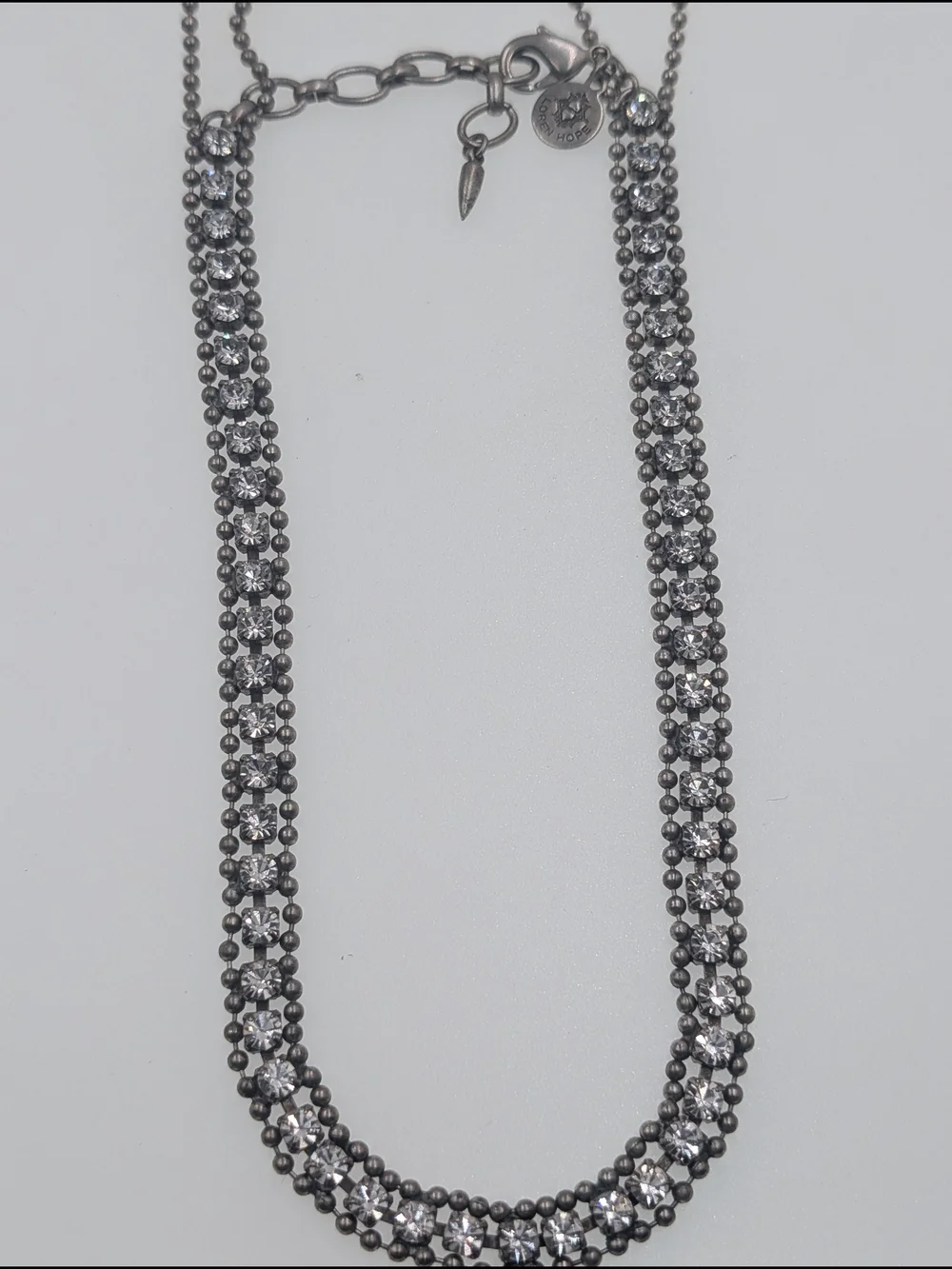 Loren Hope Silver Crystal Tennis Collar Necklace With Back Detailing 0105